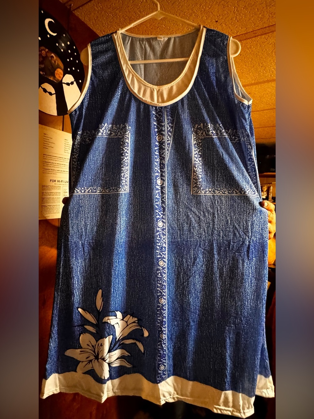 Women’s Blue Floral Trim Sleeveless Dress